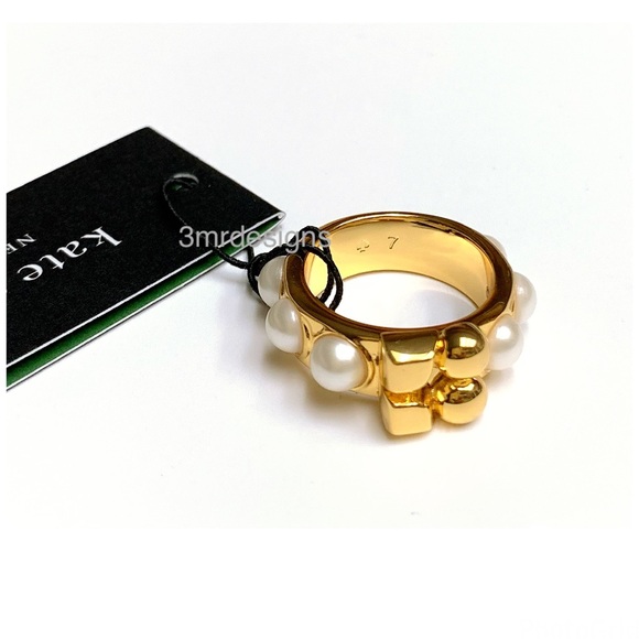 NWT Kate Spade ♠️ NOEL 12-K Matte Gold Plated Brass Glass Pearls Chunky Ring - Picture 8 of 11